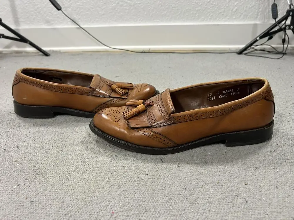 Allen Edmonds Bridgeton Shoes Mens Size 10 Brown Leather Tassel Loafers Wingtip